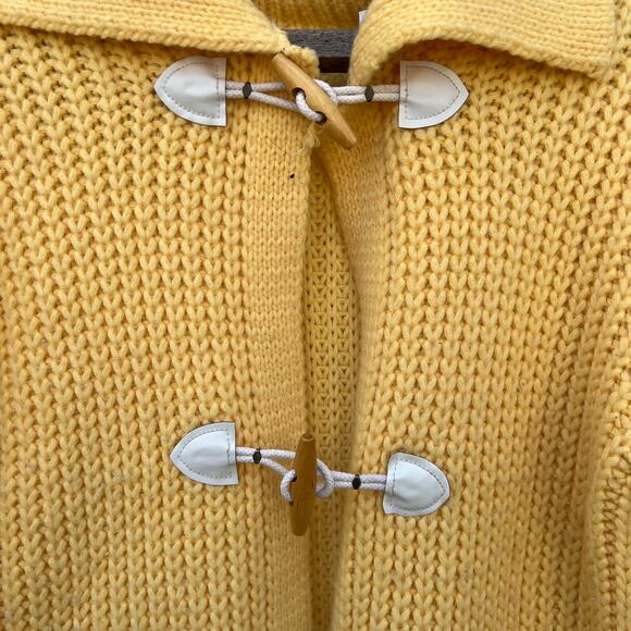 Vintage Yellow White Striped Knit Fisherman Cardigan with Frog Toggles - Picture 3 of 5